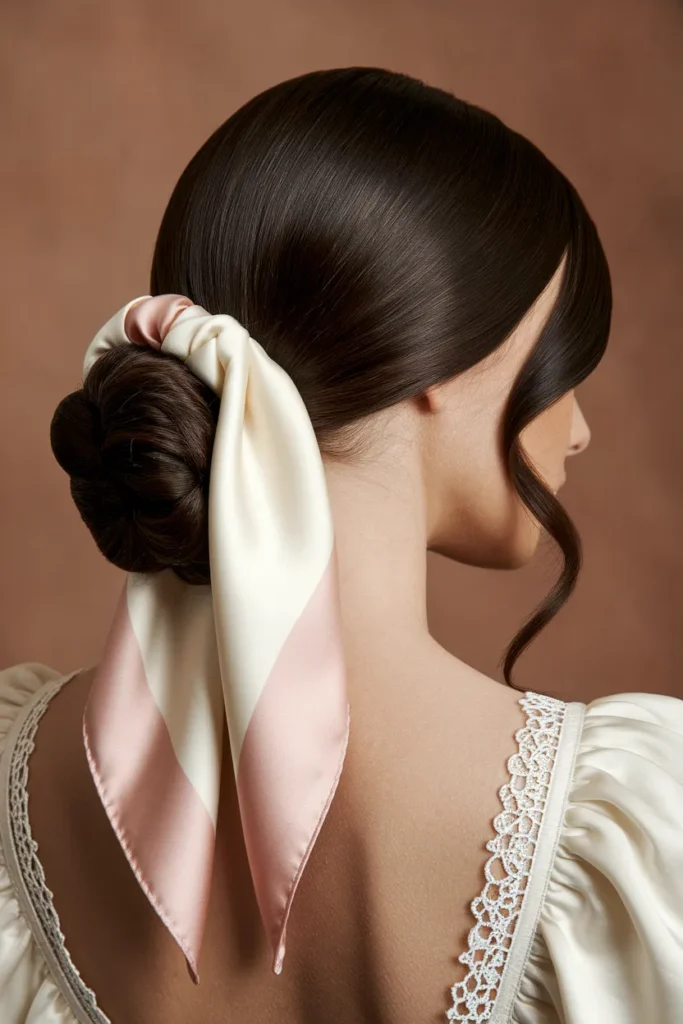 Rolled Silk Scarf Updo