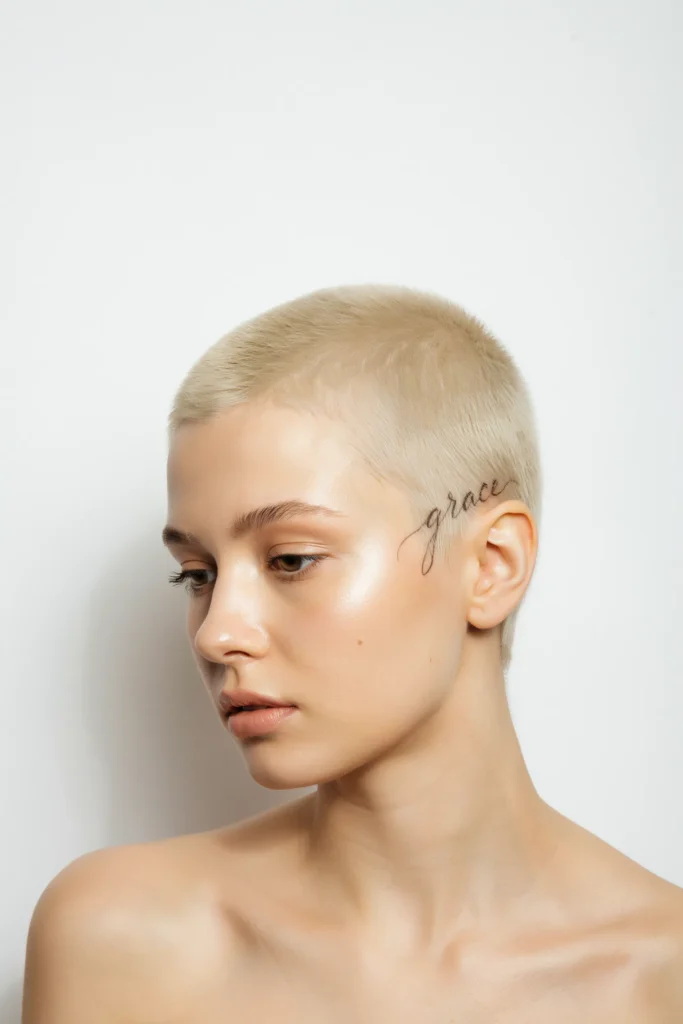 Blonde Buzzed TWA with Script Design