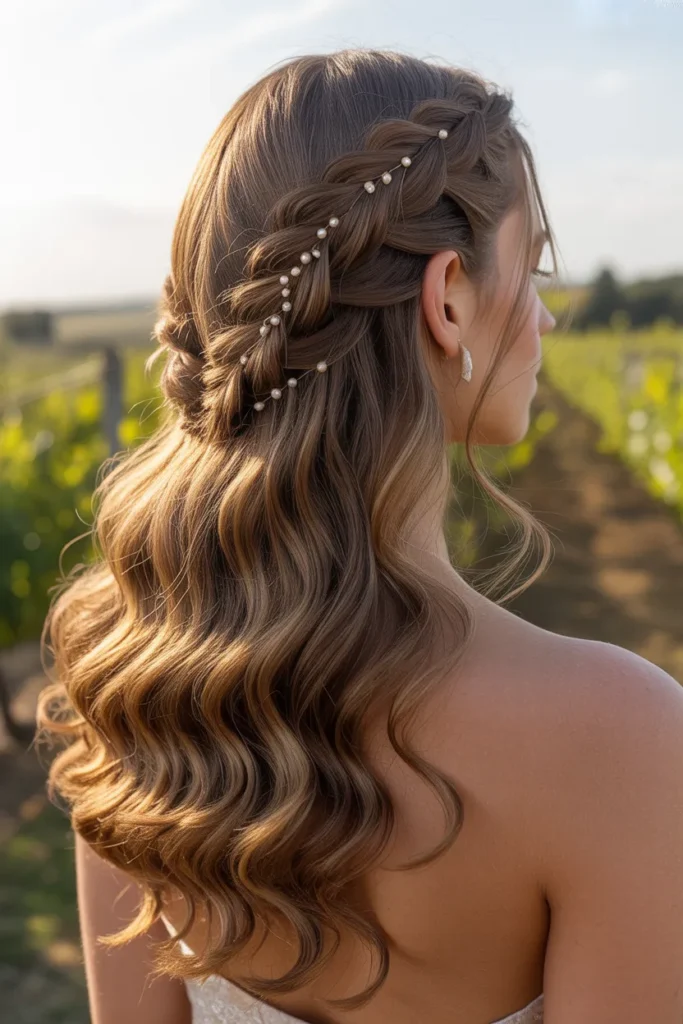 Braided Half Up Half Down with Defined Curls