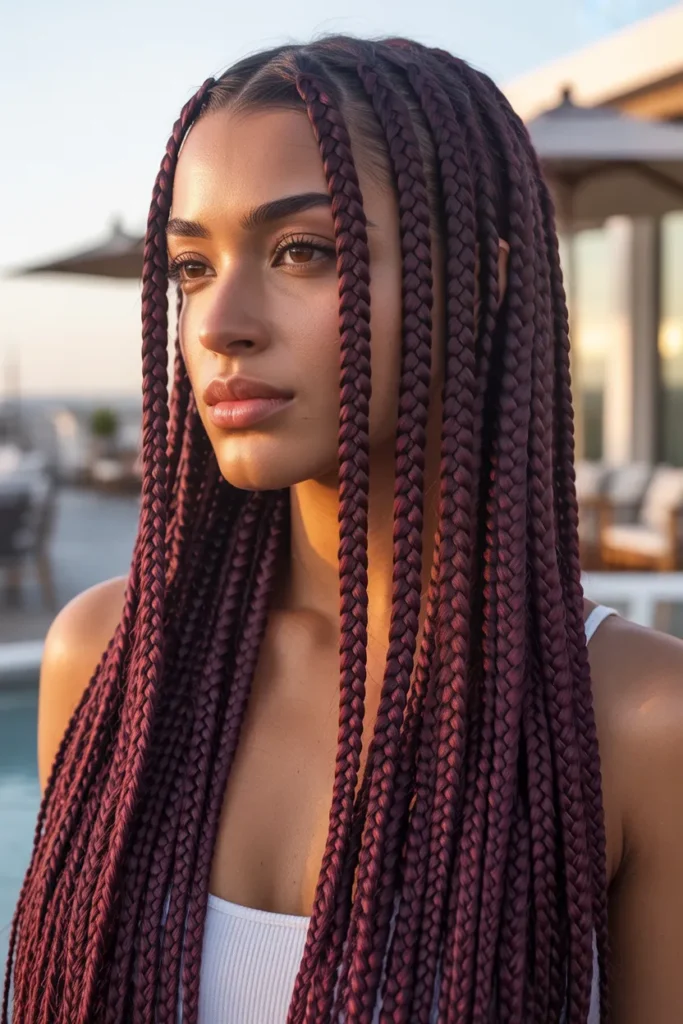 Burgundy Knotless Braids
