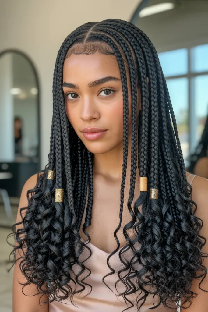 Classic Fulani Braids with Long Curly Ends