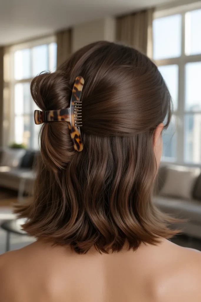 Claw Clip Faux Bun on Shoulder-Grazing Hair