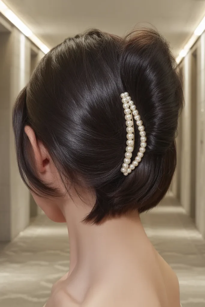 Claw Clip with Pearl Embellishment on Short Hair