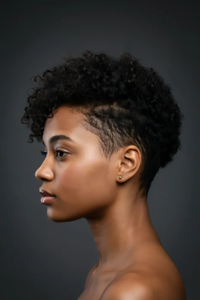 Curly TWA with Sharp Tapered Fade