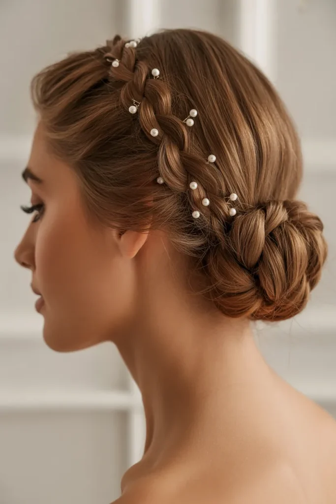 Elegant Braided Chignon with Pearl Accents
