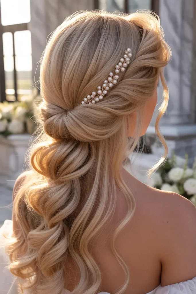 Elegant Bridal Half Up Half Down with Soft Twist