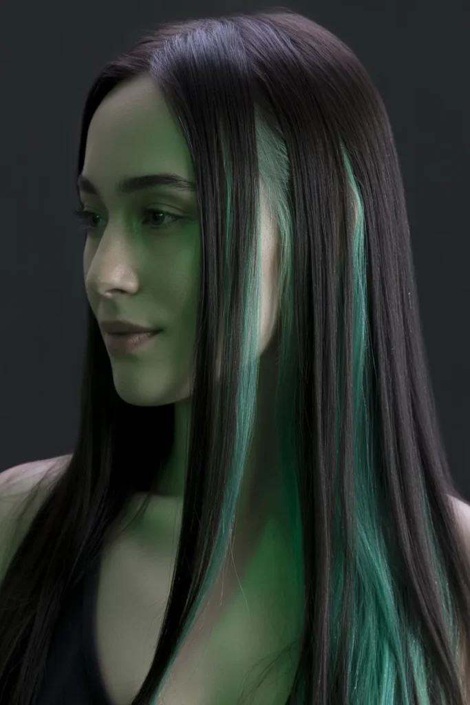Emerald Veil Witch Hair with Sleek Contrast
