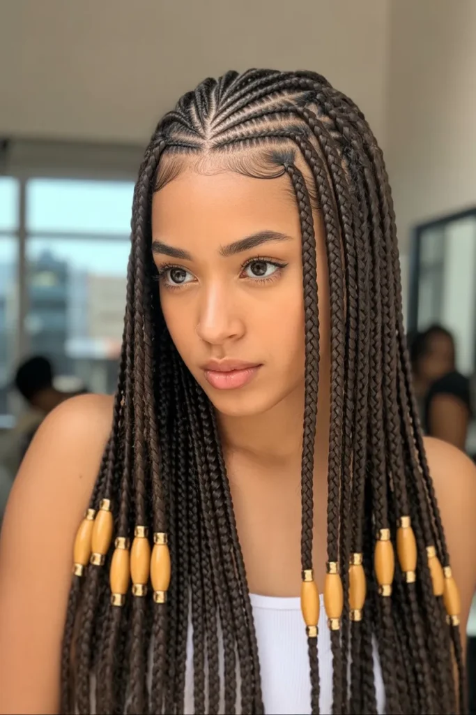  Fulani Braids with Zigzag Parts and Beaded Ends