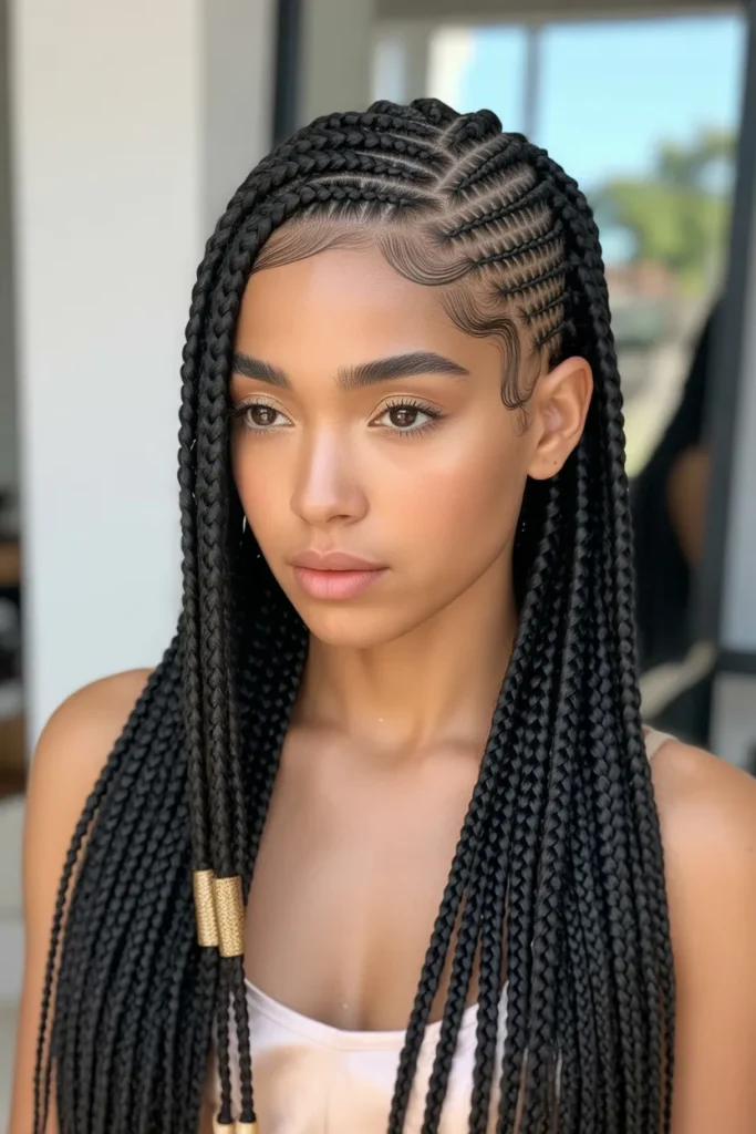 Intricate Fulani Braids with Side-Swept Patterns