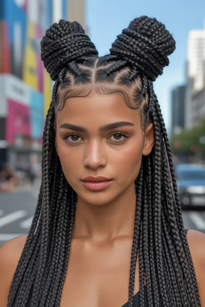 Knotless Braids Space Buns