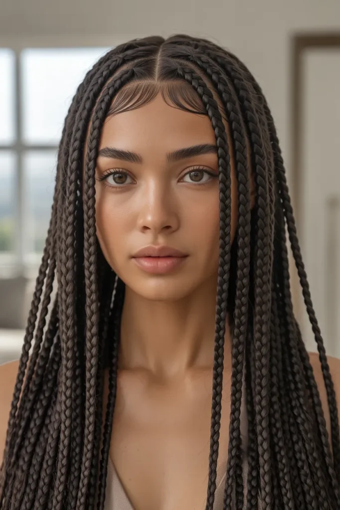  Knotless Braids with Curtain Bang Leave-Out