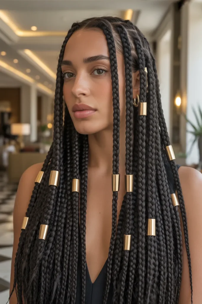 Knotless Braids with Gold Cuffs