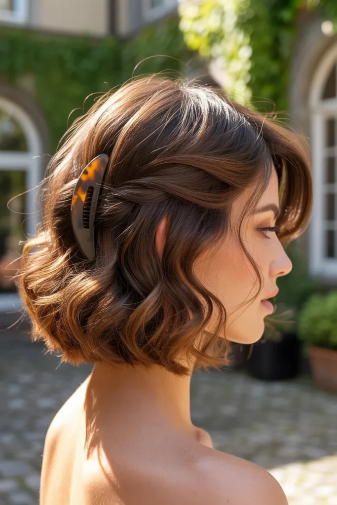 Loose Claw Clip Twist on Short Wavy Hair