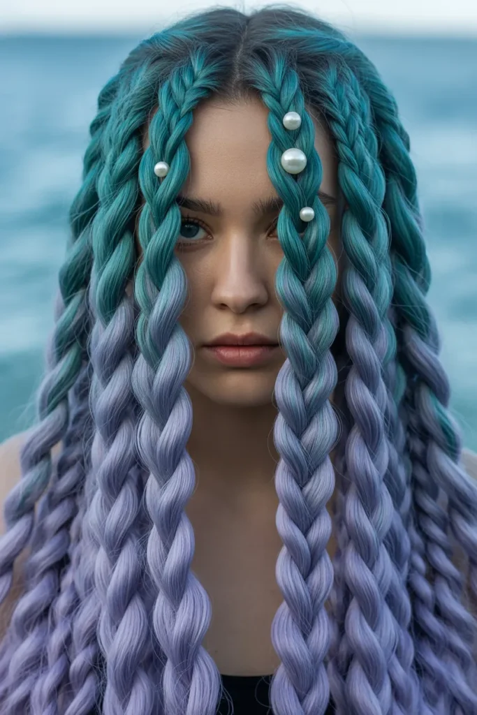 Mermaid Witch Braids in Teal and Lavender Hues