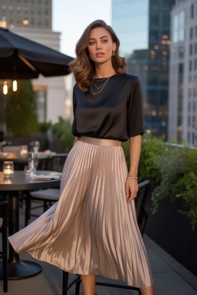 Pleated Satin Midi