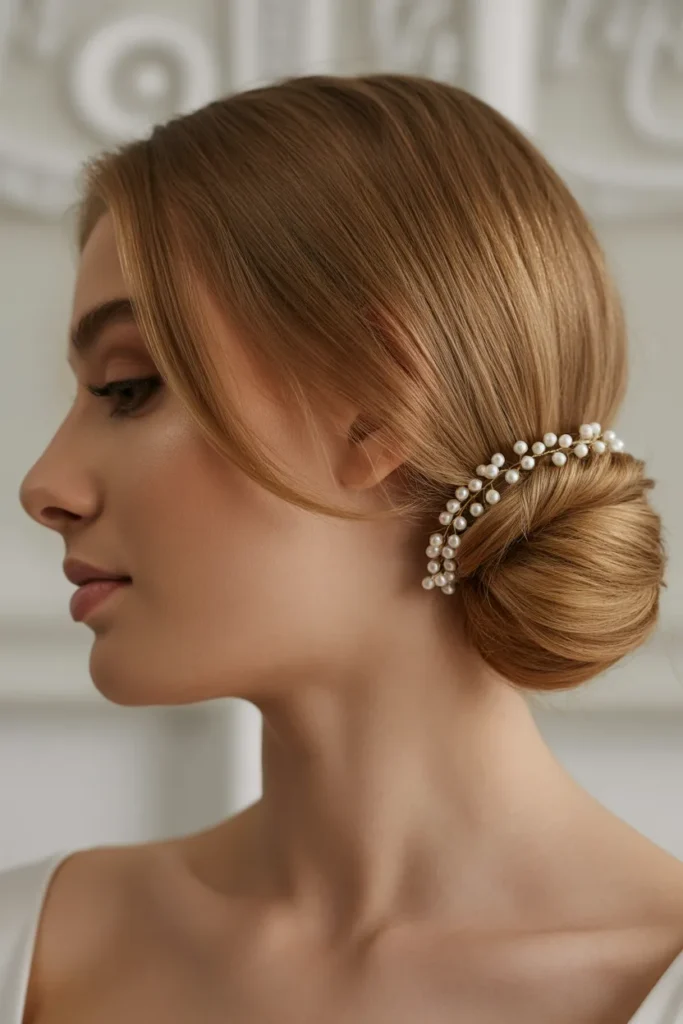 Polished Low Twist with Pearl Hair Vine