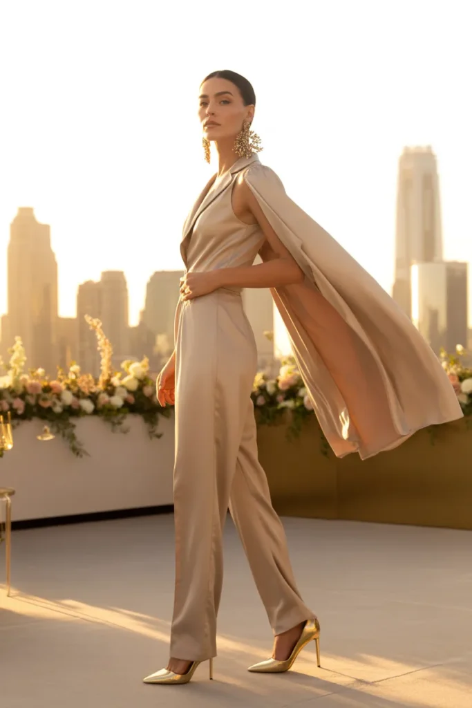 Satin Cape Jumpsuit