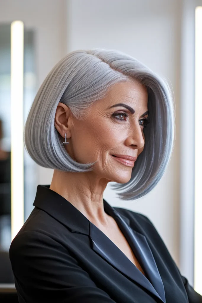 Side-Parted Silver Bob