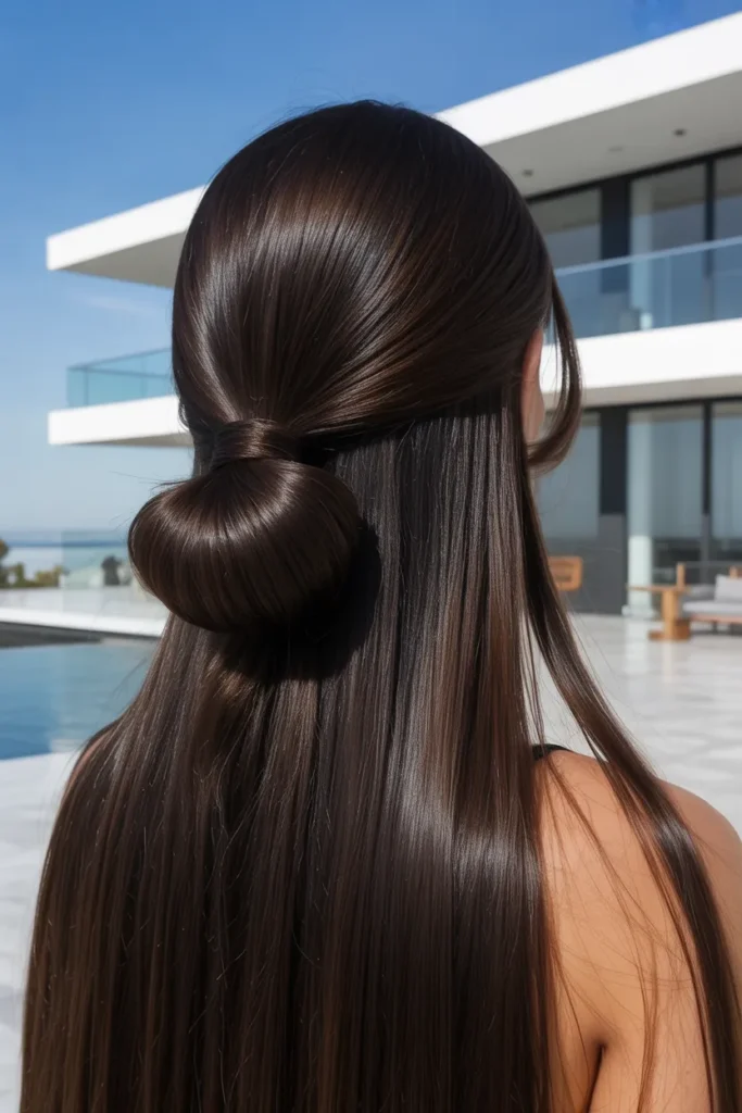 Sleek Half Up Half Down Knot with Straight Ends