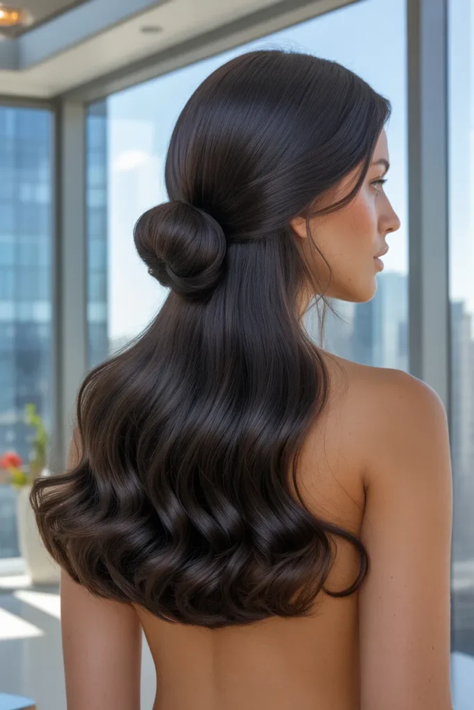 Sleek Half Up Half Down with Curled Ends