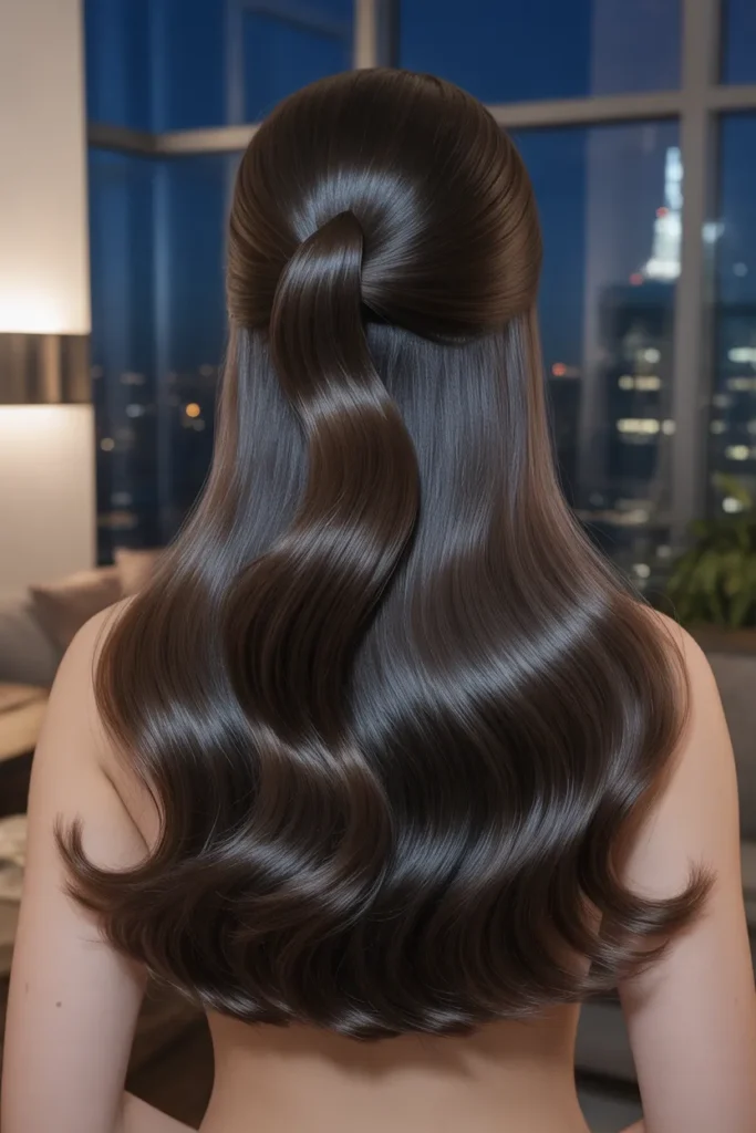 Sleek Half Up Half Down with Hollywood Waves