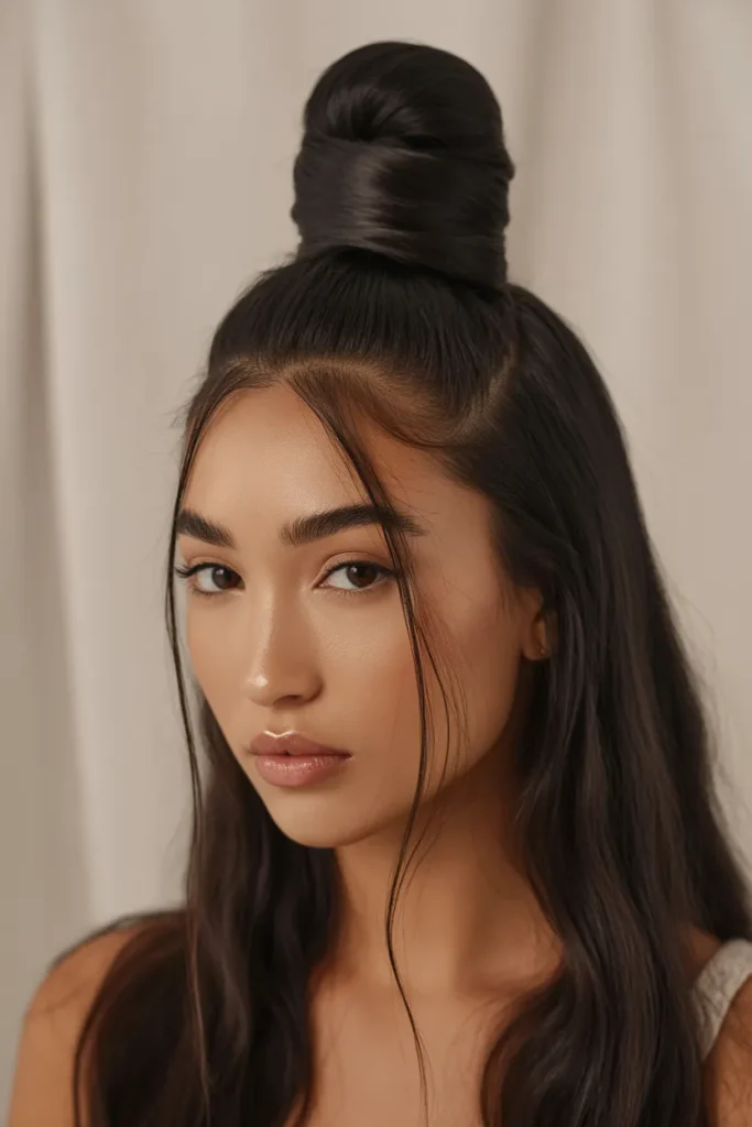 Sleek Twisted High Bun with Wispy Strands