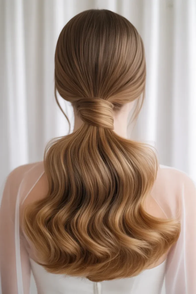 Sleek Wrapped Ponytail with Hollywood Waves