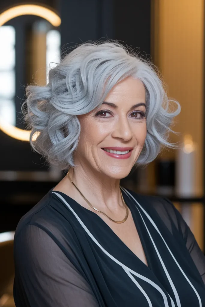 Soft Curly Silver Bob