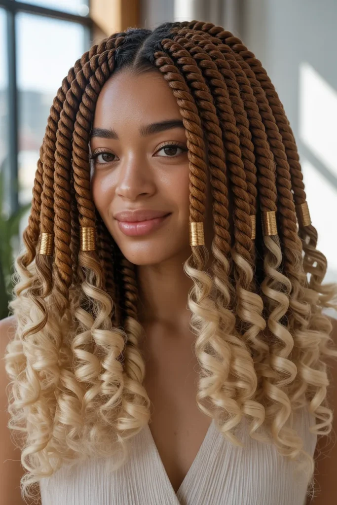 Spiral Fulani Twists with Blonde Ombre Ends