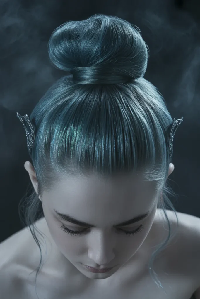 Teal Spell Witch Bun with Playful Edge