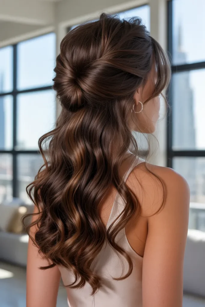 Textured Half Up Half Down with Defined Curls