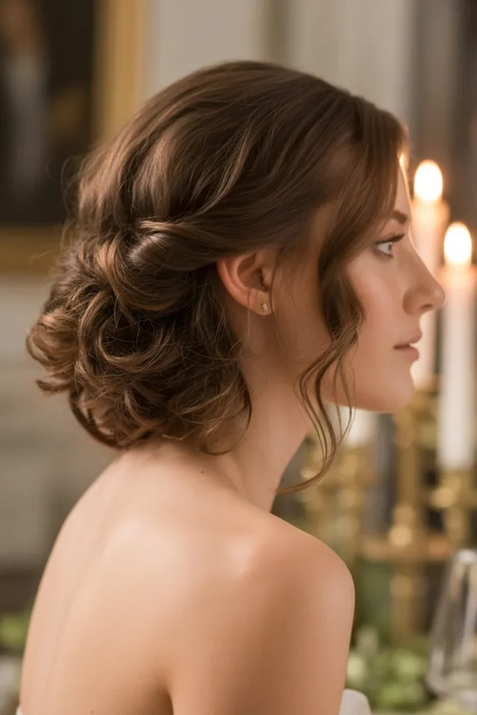  Textured Low Bun with Soft Face-Framing Curls