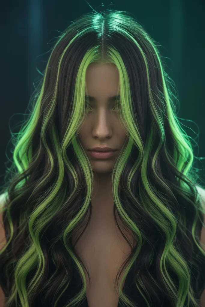 Toxic Glam Witch Hair with Neon Green Streaks