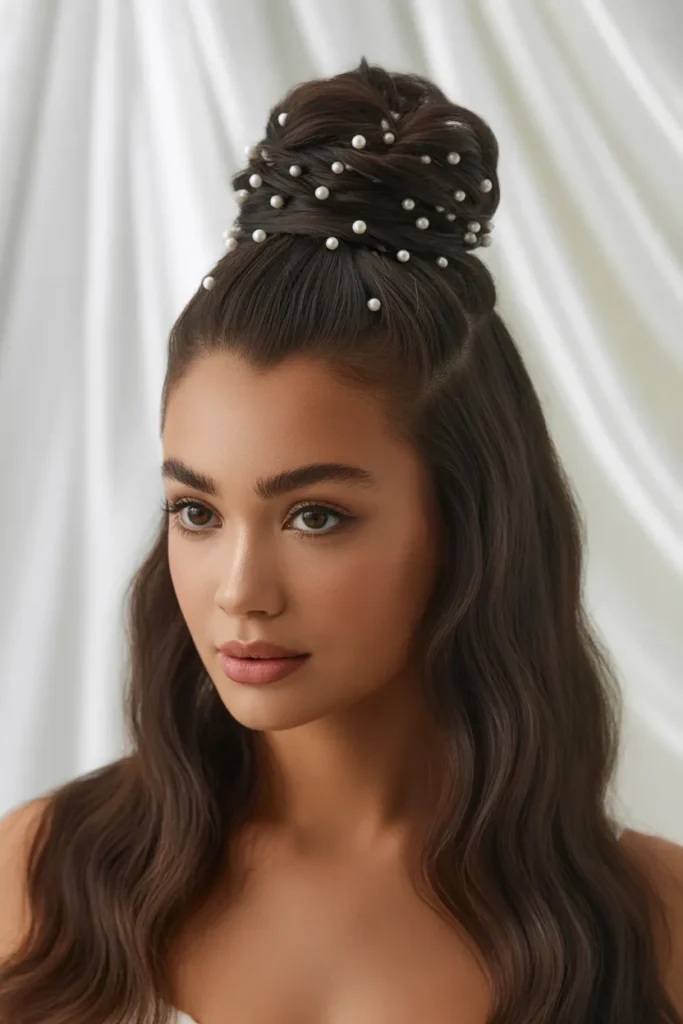Twisted High Bun with Pearl Details