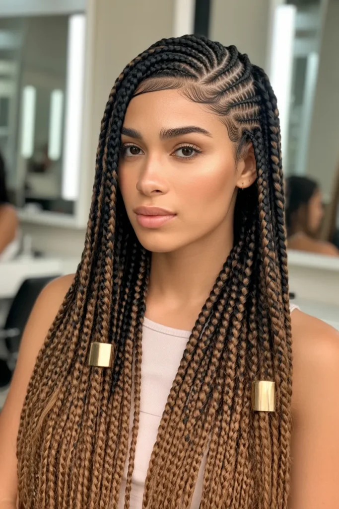 Two-Toned Fulani Braids with Spiral Cornrows