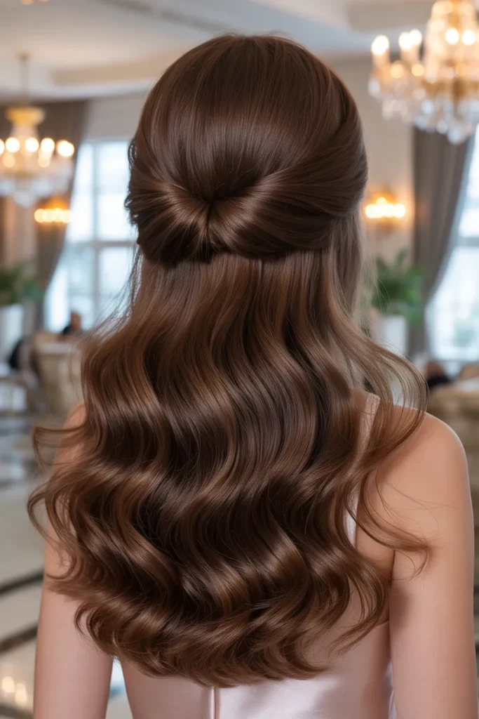  Voluminous Half Up Half Down with Glossy Curls