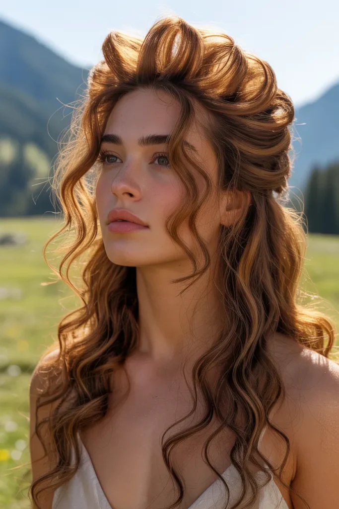  Voluminous Textured Half Up Half Down Curls