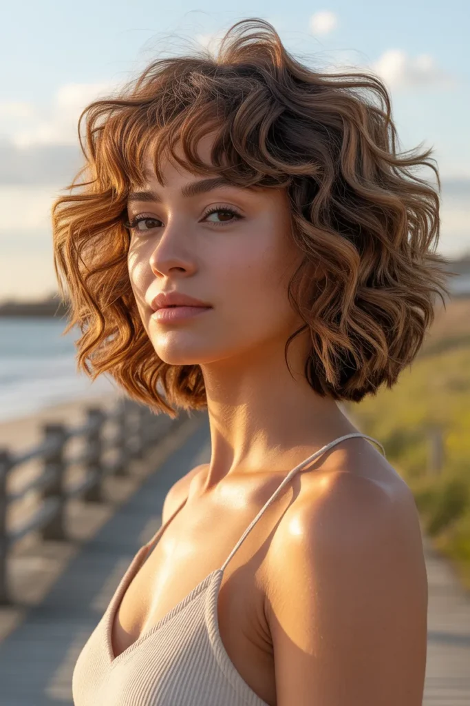 Wavy Kitty Cut with Full Curtain Bangs