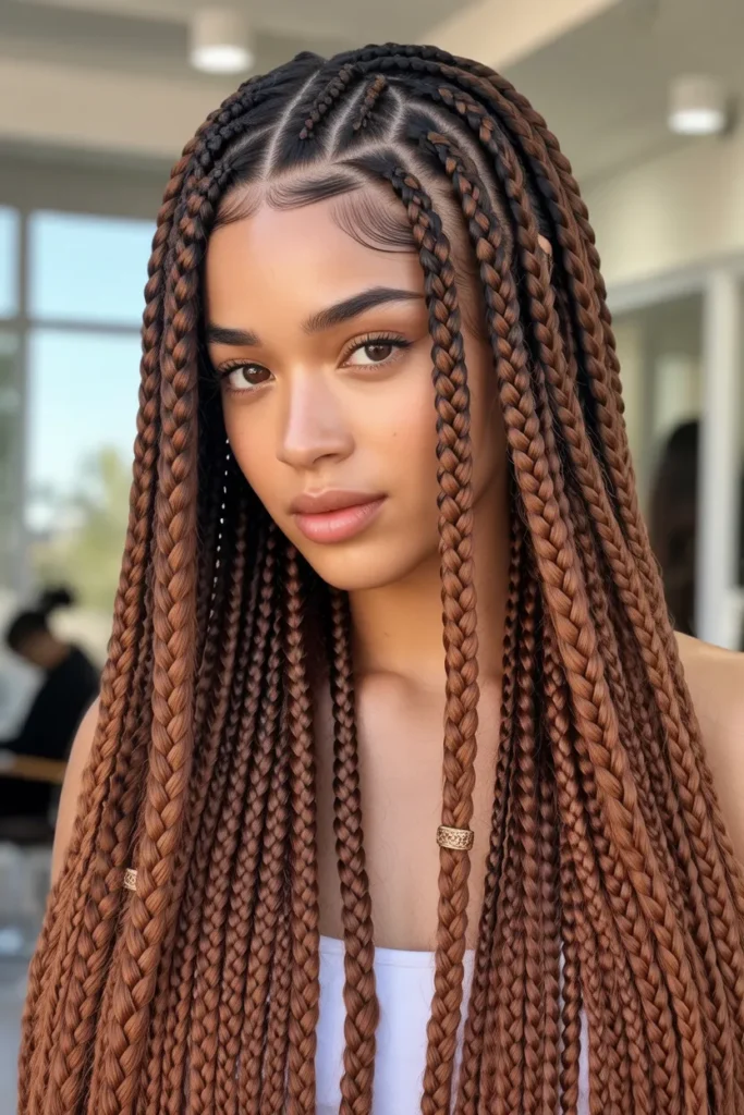 Zigzag Fulani Braids with Chestnut Brown Extensions