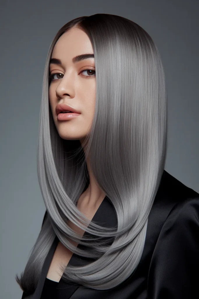 Ash Brown Hair with Cool Silver Streaks