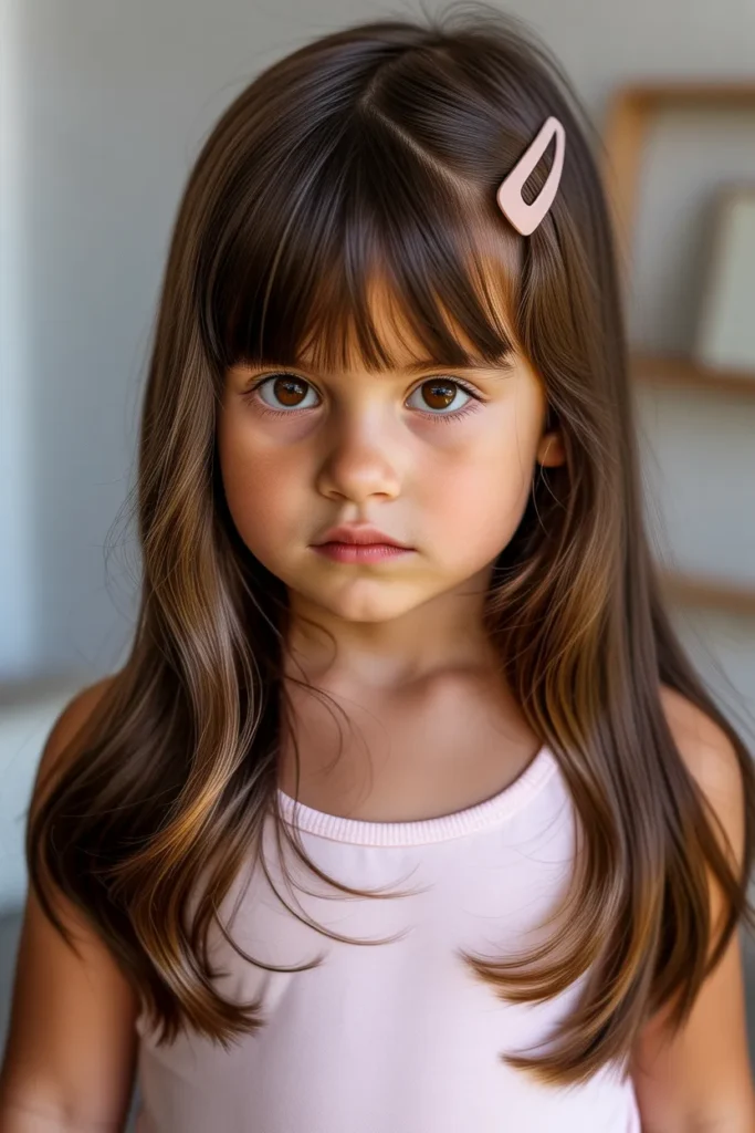 Long Hair with Asymmetrical Curtain Bangs
