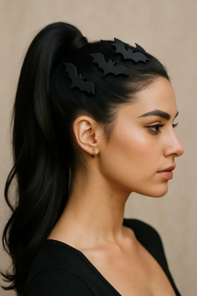 Bat-Inspired Halloween Ponytail Hairstyle