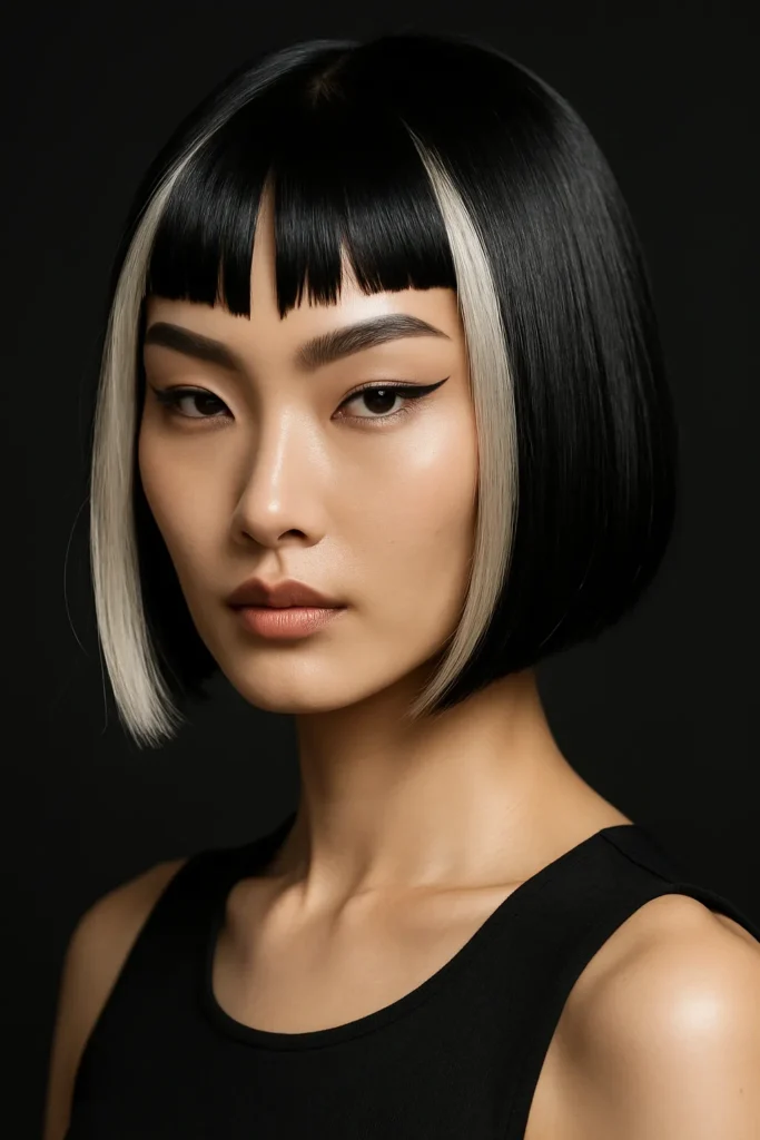 Black and Platinum Vampire Bob with V-Shaped Bangs