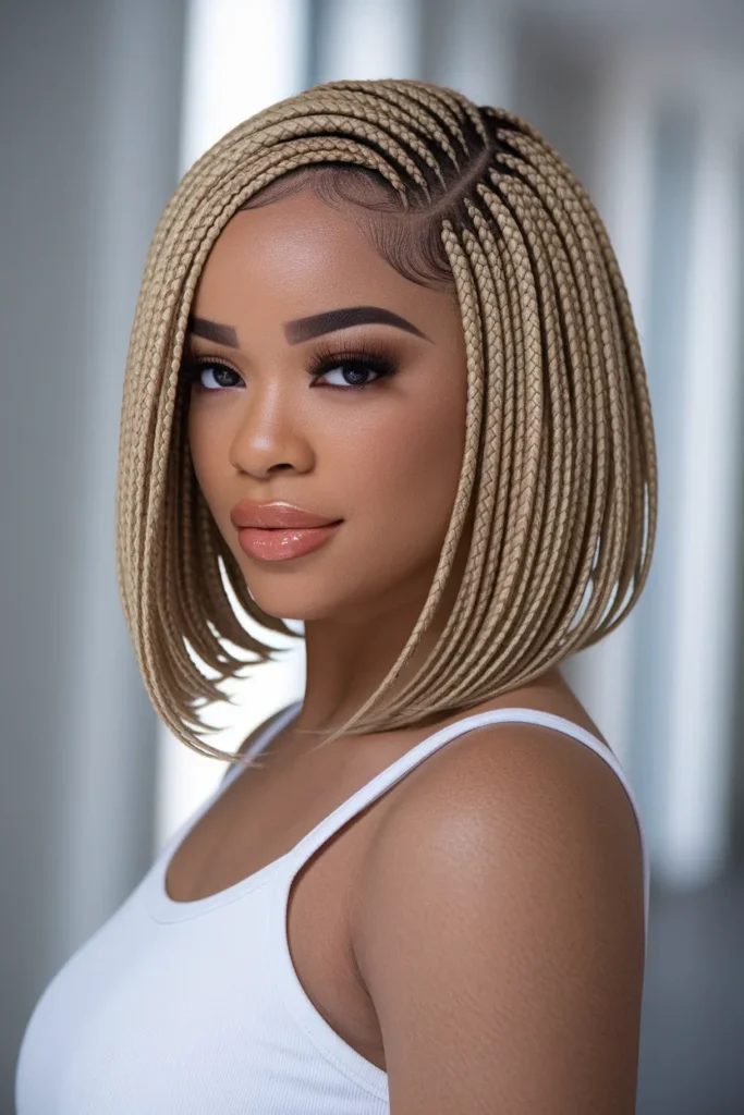 Blonde Side-Parted Box Braided Bob
