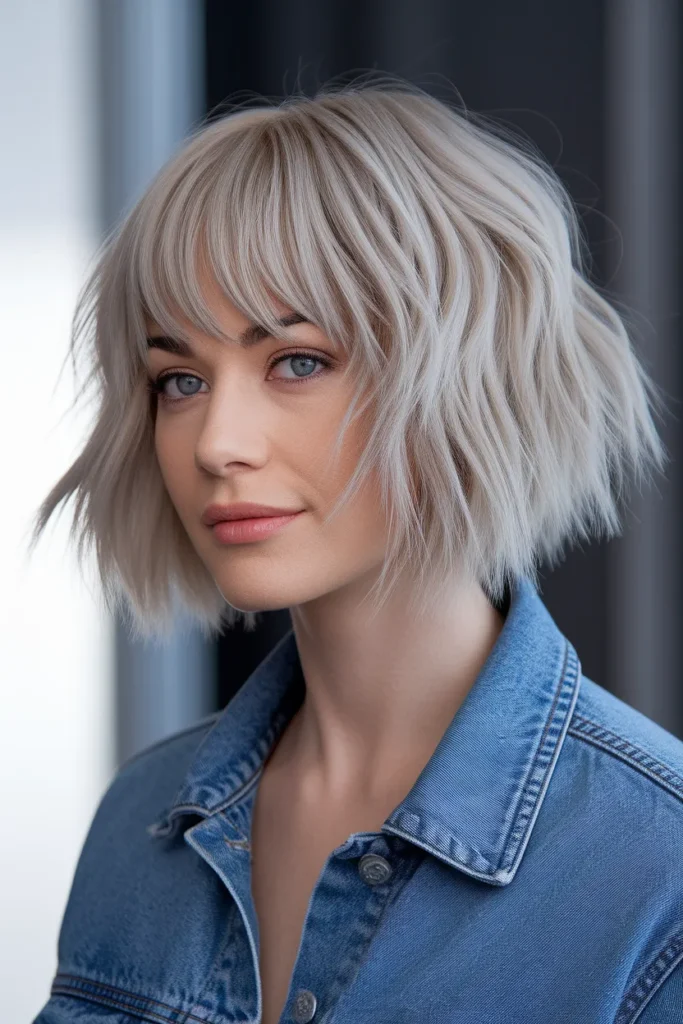 Blonde Wolf Cut with Rounded Fringe