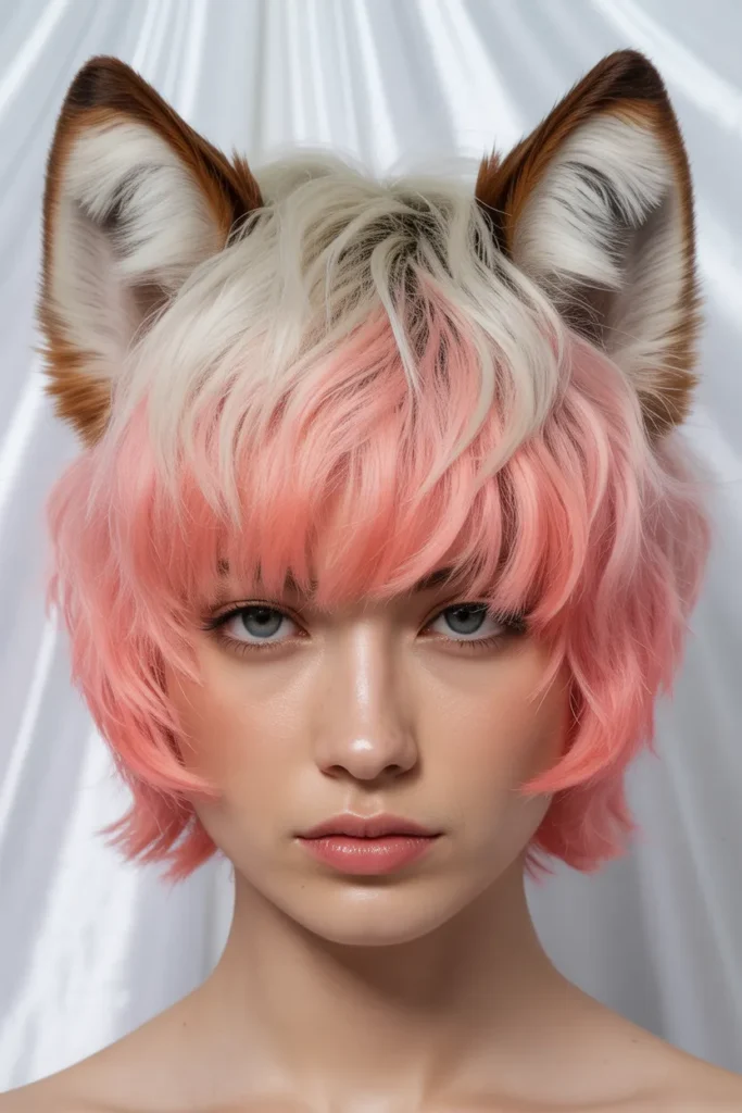 Blonde and Pink Two-Tone Wolf Cut