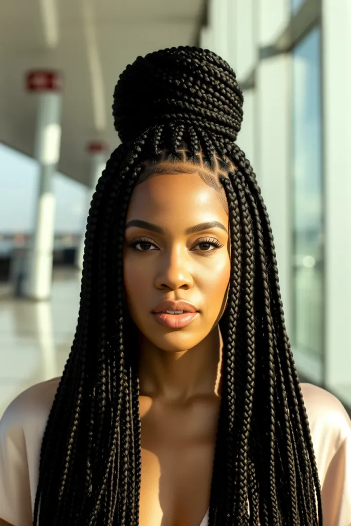 Box Braids High Bun