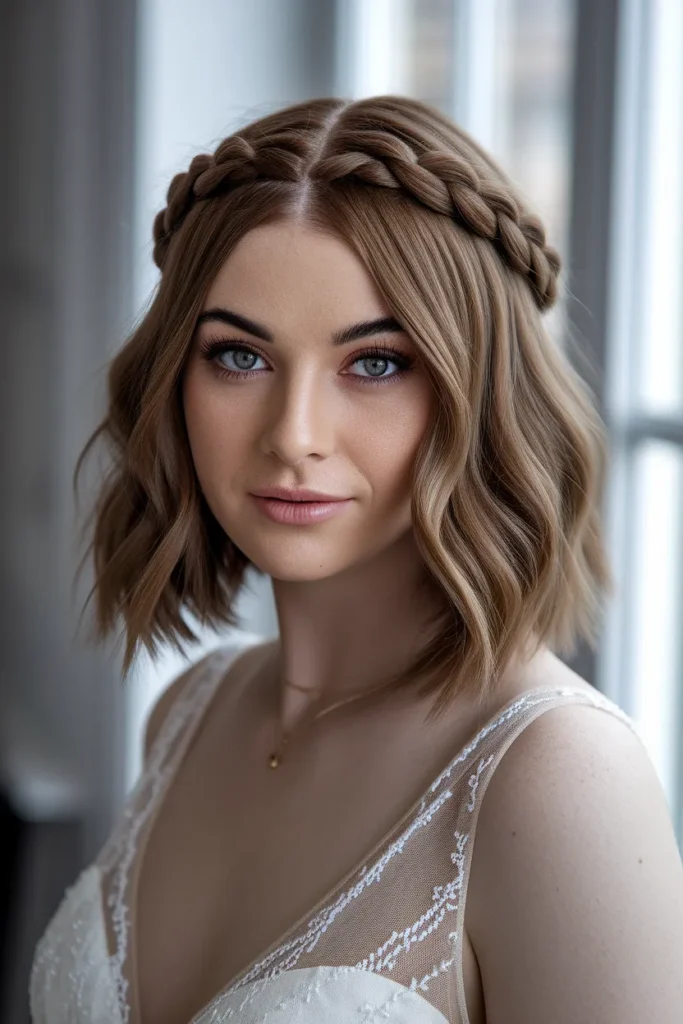  Braided Crown with Loose Wavy Bob