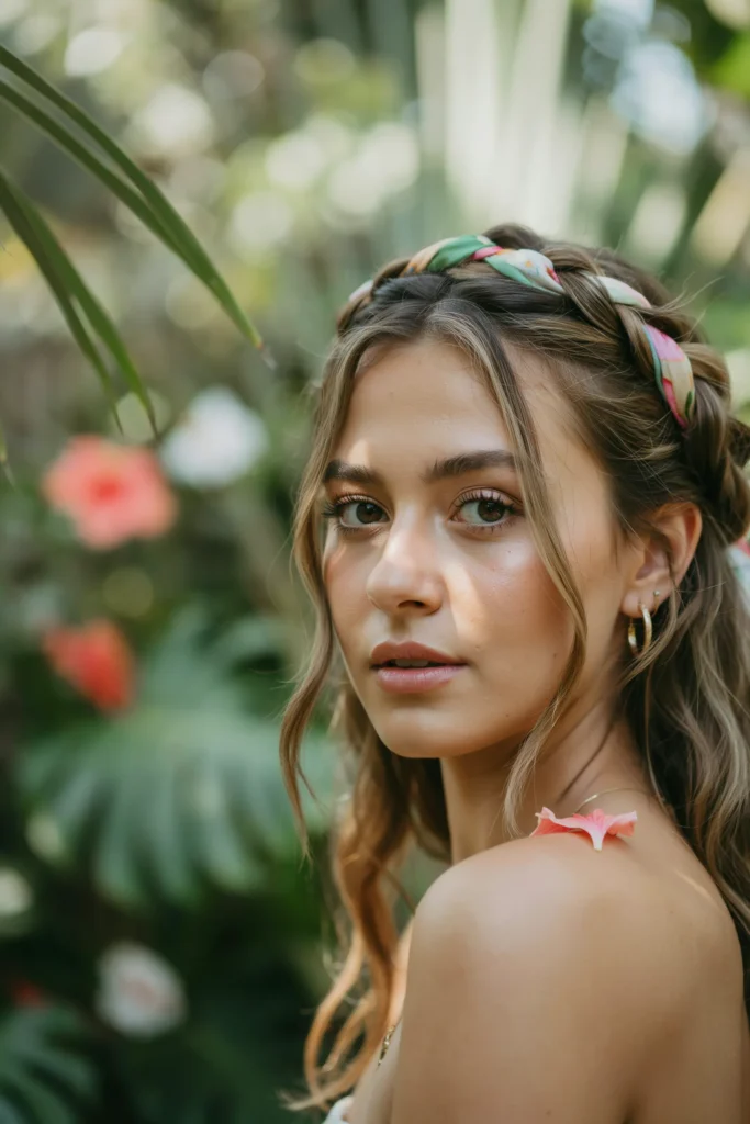 Braided Crown with Tropical Scarf