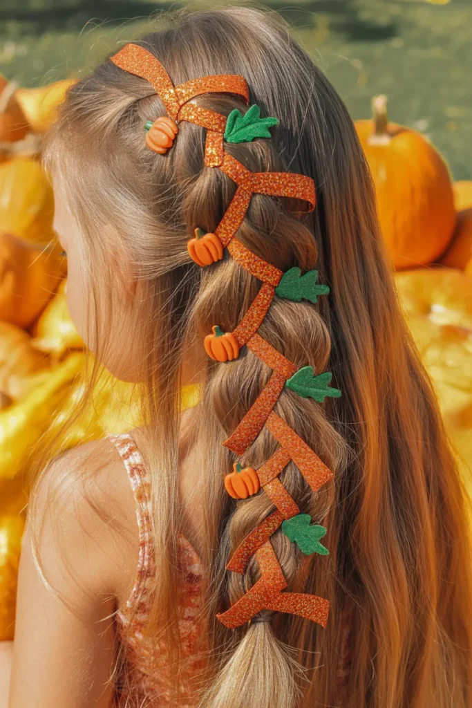 Braided Glitter Pumpkin Halloween Hairstyle for Kids